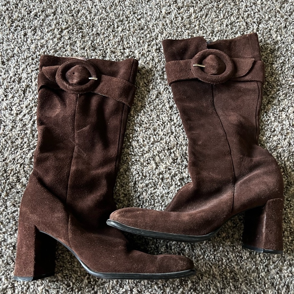 Vintage 90’s Steve Madden Women’s Brown Suede Mid-Calf GOGO Block Heel Boots
